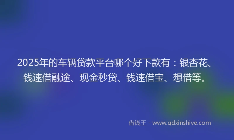 2025年的车辆贷款平台哪个好下款有：银杏花、钱速借融途、现金秒贷、钱速借宝、想借等。