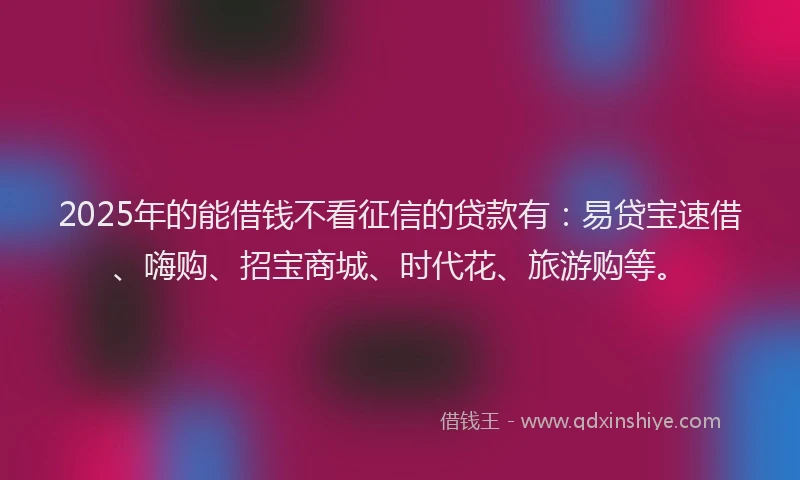 2025年的能借钱不看征信的贷款有：易贷宝速借、嗨购、招宝商城、时代花、旅游购等。