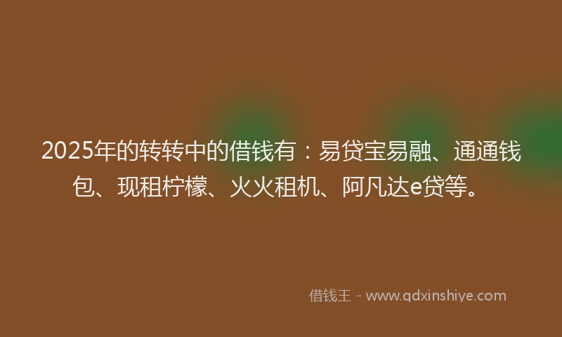 2025年的转转中的借钱有：易贷宝易融、通通钱包、现租柠檬、火火租机、阿凡达e贷等。