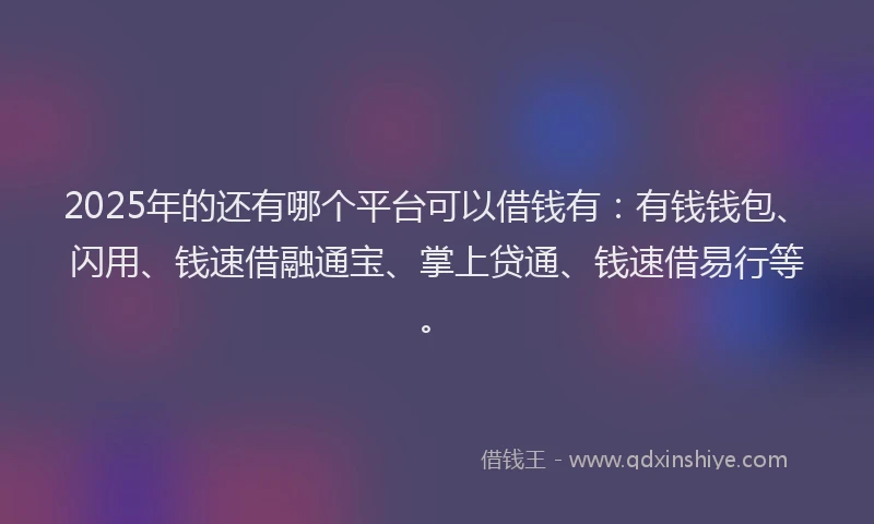 2025年的还有哪个平台可以借钱有：有钱钱包、闪用、钱速借融通宝、掌上贷通、钱速借易行等。