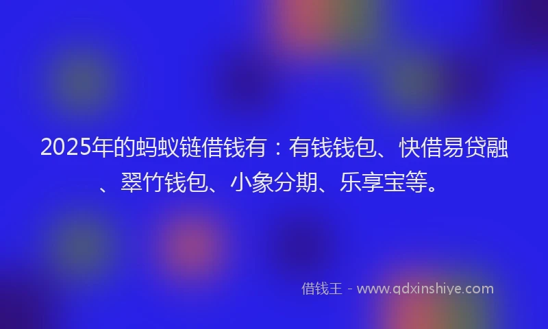2025年的蚂蚁链借钱有：有钱钱包、快借易贷融、翠竹钱包、小象分期、乐享宝等。