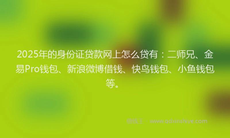 2025年的身份证贷款网上怎么贷有：二师兄、金易Pro钱包、新浪微博借钱、快鸟钱包、小鱼钱包等。