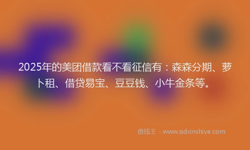 2025年的美团借款看不看征信有：森森分期、萝卜租、借贷易宝、豆豆钱、小牛金条等。