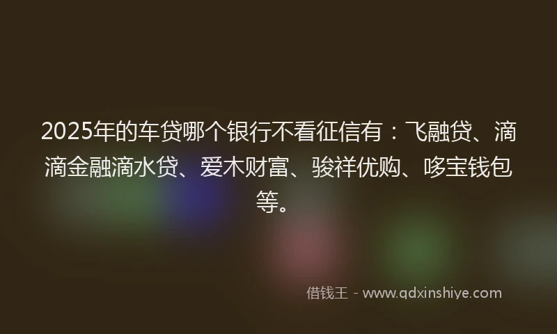 2025年的车贷哪个银行不看征信有：飞融贷、滴滴金融滴水贷、爱木财富、骏祥优购、哆宝钱包等。