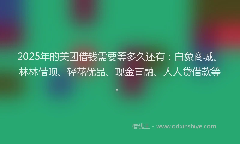 2025年的美团借钱需要等多久还有：白象商城、林林借呗、轻花优品、现金直融、人人贷借款等。