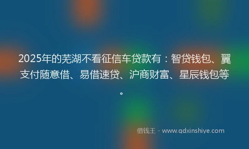 2025年的芜湖不看征信车贷款有：智贷钱包、翼支付随意借、易借速贷、沪商财富、星辰钱包等。