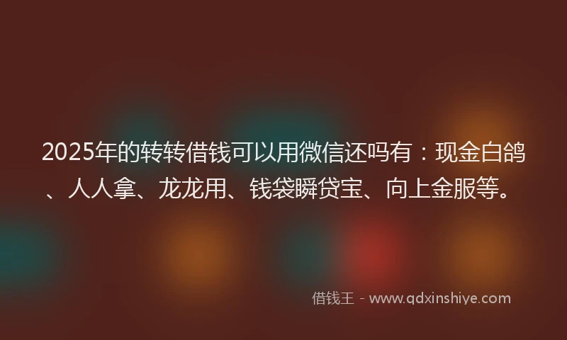 2025年的转转借钱可以用微信还吗有：现金白鸽、人人拿、龙龙用、钱袋瞬贷宝、向上金服等。