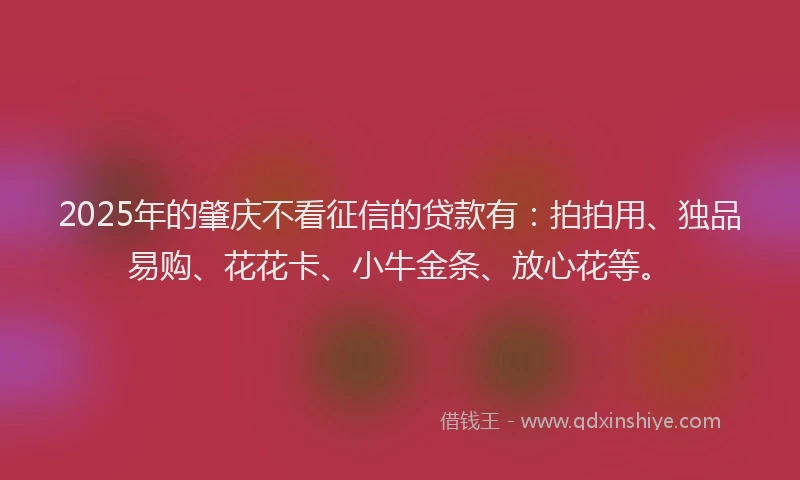 2025年的肇庆不看征信的贷款有：拍拍用、独品易购、花花卡、小牛金条、放心花等。