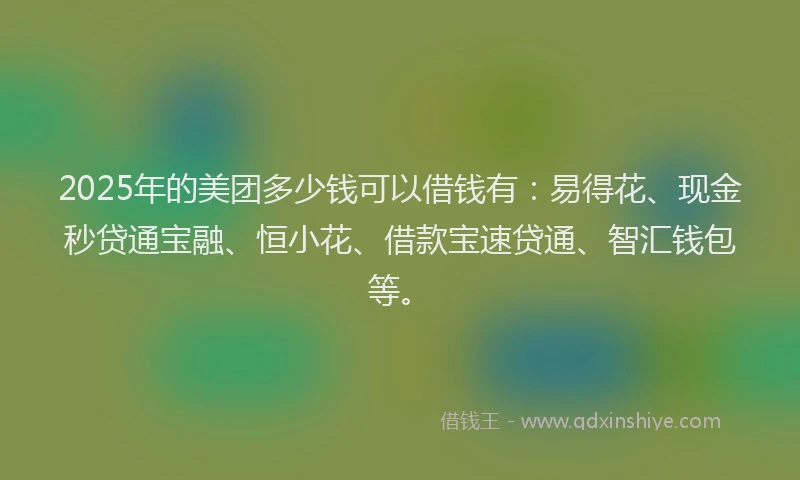 2025年的美团多少钱可以借钱有：易得花、现金秒贷通宝融、恒小花、借款宝速贷通、智汇钱包等。