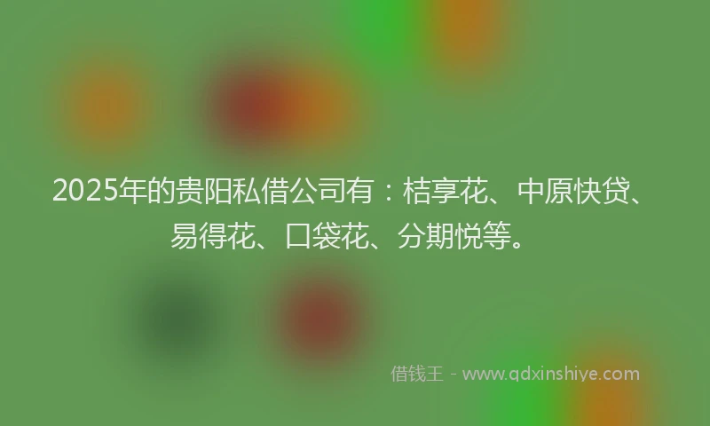 2025年的贵阳私借公司有：桔享花、中原快贷、易得花、口袋花、分期悦等。