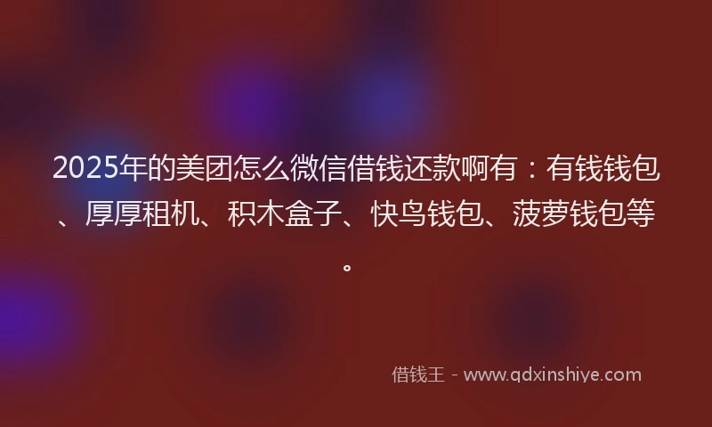 2025年的美团怎么微信借钱还款啊有：有钱钱包、厚厚租机、积木盒子、快鸟钱包、菠萝钱包等。