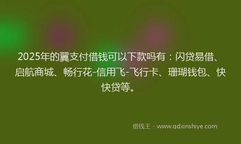 2025年的翼支付借钱可以下款吗有：闪贷易借、启航商城、畅行花-信用飞-飞行卡、珊瑚钱包、快快贷等。