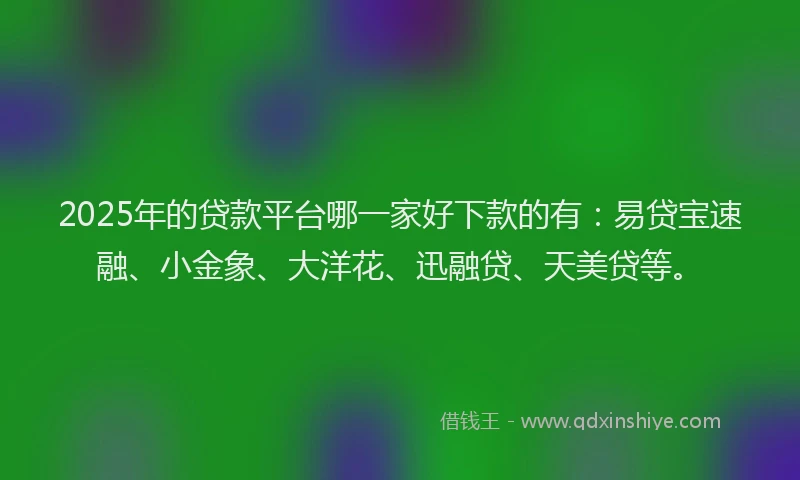 2025年的贷款平台哪一家好下款的有：易贷宝速融、小金象、大洋花、迅融贷、天美贷等。