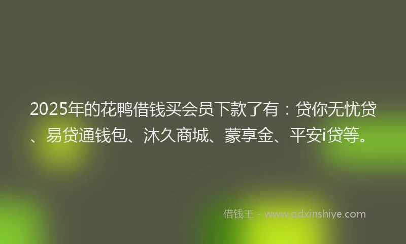 2025年的花鸭借钱买会员下款了有：贷你无忧贷、易贷通钱包、沐久商城、蒙享金、平安i贷等。