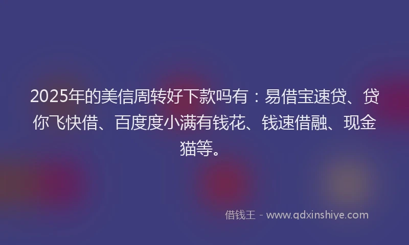 2025年的美信周转好下款吗有：易借宝速贷、贷你飞快借、百度度小满有钱花、钱速借融、现金猫等。