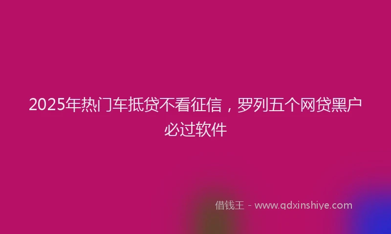 2025年热门车抵贷不看征信，罗列五个网贷黑户必过软件