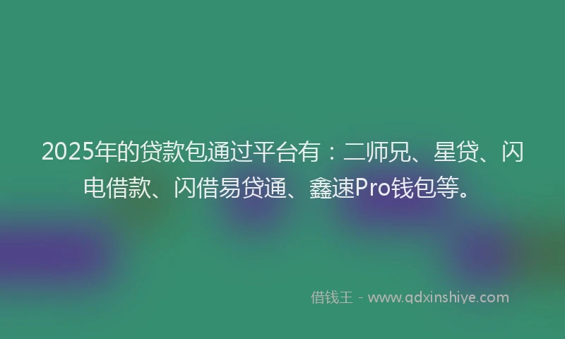 2025年的贷款包通过平台有：二师兄、星贷、闪电借款、闪借易贷通、鑫速Pro钱包等。