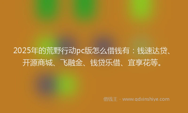 2025年的荒野行动pc版怎么借钱有：钱速达贷、开源商城、飞融金、钱贷乐借、宜享花等。