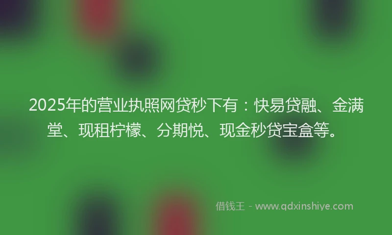 2025年的营业执照网贷秒下有：快易贷融、金满堂、现租柠檬、分期悦、现金秒贷宝盒等。