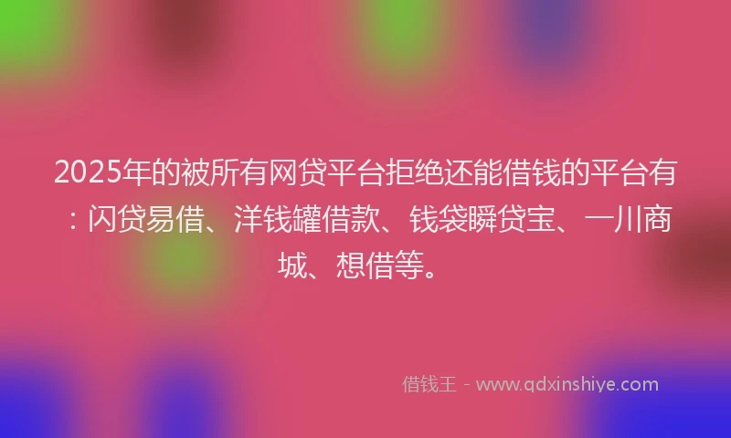 2025年的被所有网贷平台拒绝还能借钱的平台有：闪贷易借、洋钱罐借款、钱袋瞬贷宝、一川商城、想借等。