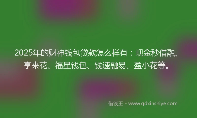 2025年的财神钱包贷款怎么样有：现金秒借融、享来花、福星钱包、钱速融易、盈小花等。
