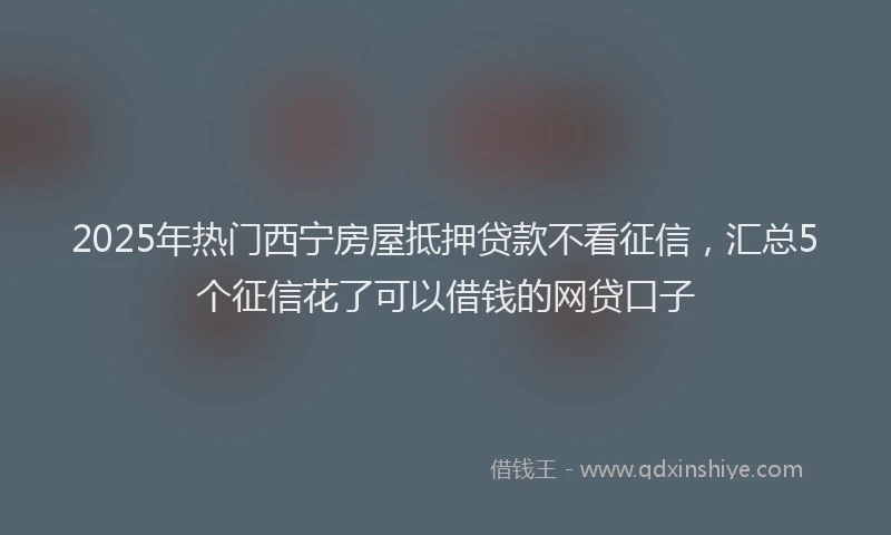 2025年热门西宁房屋抵押贷款不看征信，汇总5个征信花了可以借钱的网贷口子