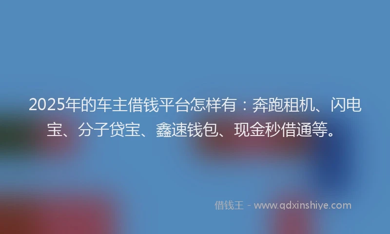 2025年的车主借钱平台怎样有:奔跑租机、闪电宝、分子贷宝、鑫速钱包、现金秒借通等。