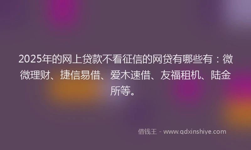 2025年的网上贷款不看征信的网贷有哪些有：微微理财、捷信易借、爱木速借、友福租机、陆金所等。