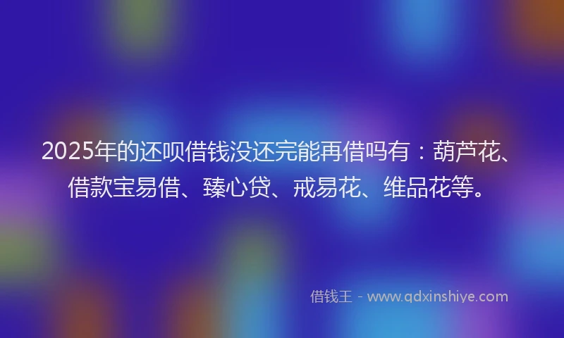 2025年的还呗借钱没还完能再借吗有：葫芦花、借款宝易借、臻心贷、戒易花、维品花等。