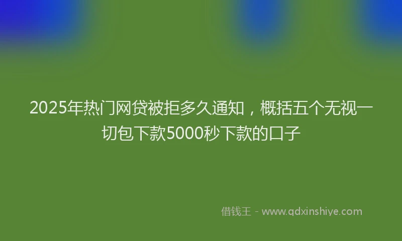 2025年热门网贷被拒多久通知，概括五个无视一切包下款5000秒下款的口子