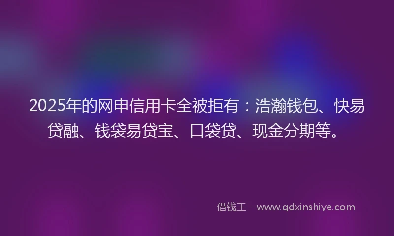 2025年的网申信用卡全被拒有：浩瀚钱包、快易贷融、钱袋易贷宝、口袋贷、现金分期等。