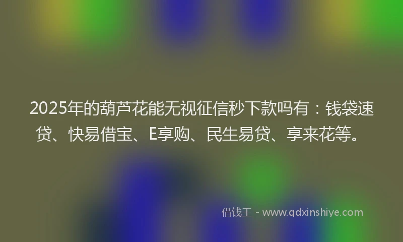 2025年的葫芦花能无视征信秒下款吗有：钱袋速贷、快易借宝、E享购、民生易贷、享来花等。