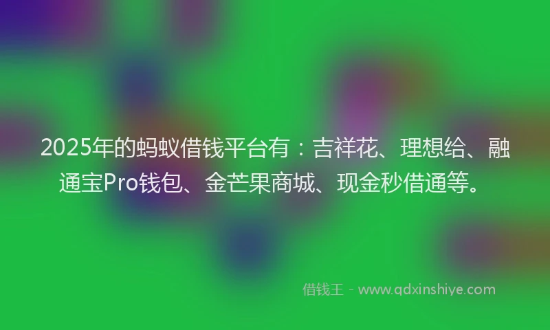 2025年的蚂蚁借钱平台有：吉祥花、理想给、融通宝Pro钱包、金芒果商城、现金秒借通等。