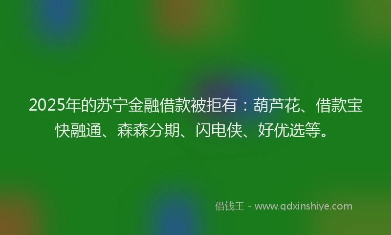 2025年的苏宁金融借款被拒有：葫芦花、借款宝快融通、森森分期、闪电侠、好优选等。