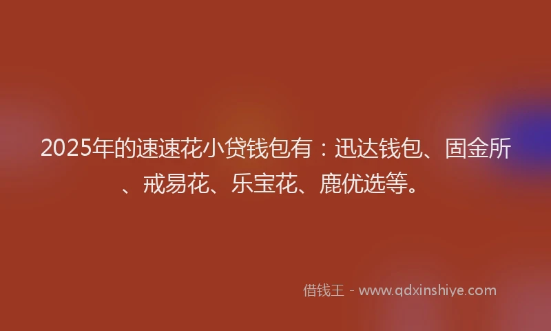 2025年的速速花小贷钱包有：迅达钱包、固金所、戒易花、乐宝花、鹿优选等。