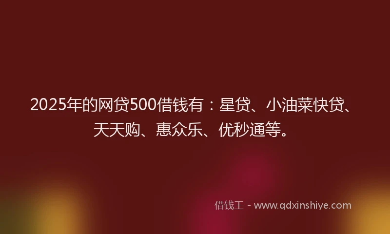 2025年的网贷500借钱有：星贷、小油菜快贷、天天购、惠众乐、优秒通等。