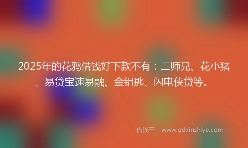 2025年的花鸦借钱好下款不有：二师兄、花小猪、易贷宝速易融、金钥匙、闪电侠贷等。