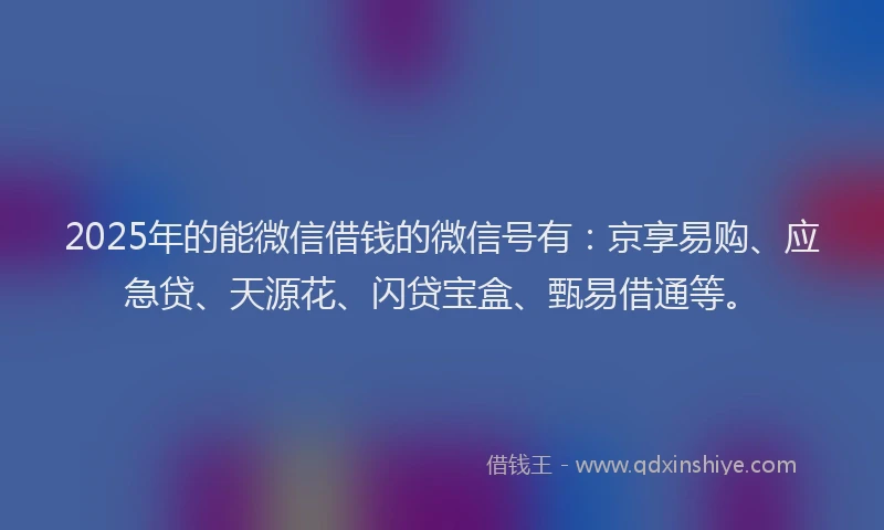 2025年的能微信借钱的微信号有：京享易购、应急贷、天源花、闪贷宝盒、甄易借通等。