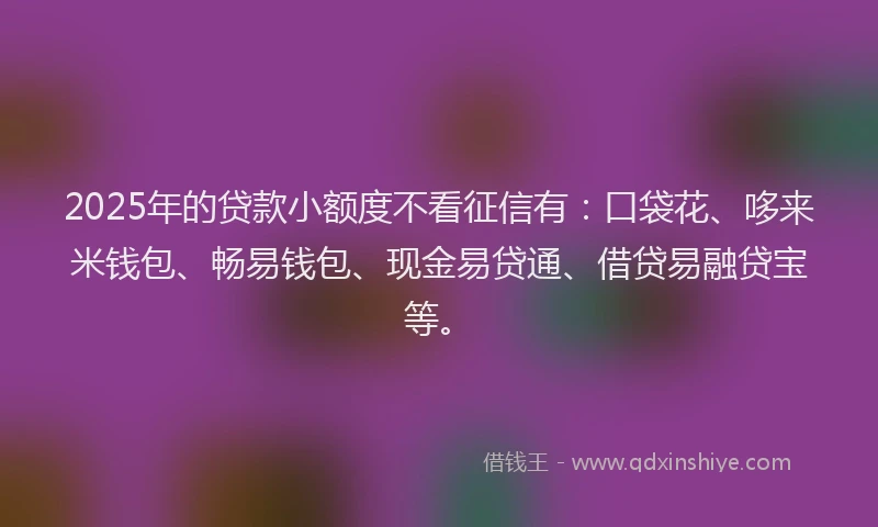 2025年的贷款小额度不看征信有：口袋花、哆来米钱包、畅易钱包、现金易贷通、借贷易融贷宝等。