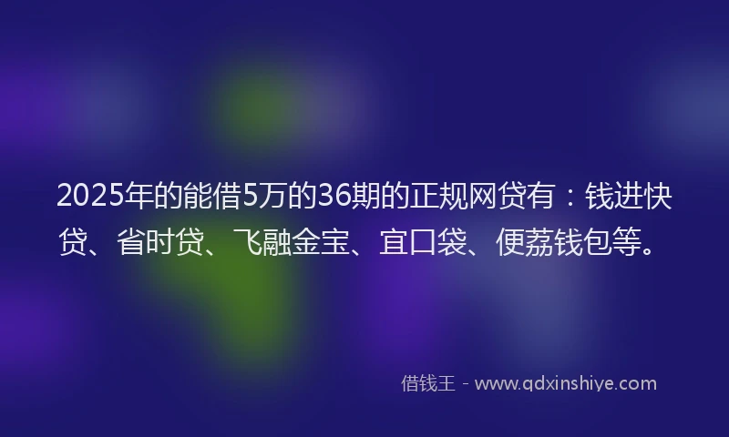 2025年的能借5万的36期的正规网贷有：钱进快贷、省时贷、飞融金宝、宜口袋、便荔钱包等。