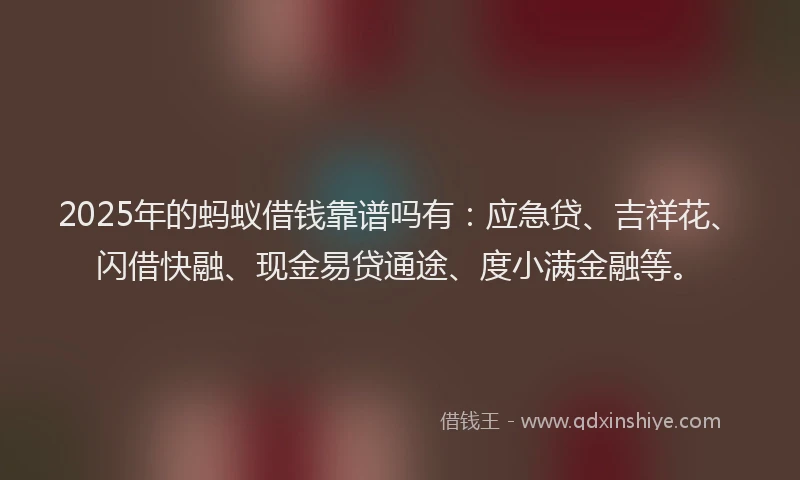 2025年的蚂蚁借钱靠谱吗有：应急贷、吉祥花、闪借快融、现金易贷通途、度小满金融等。