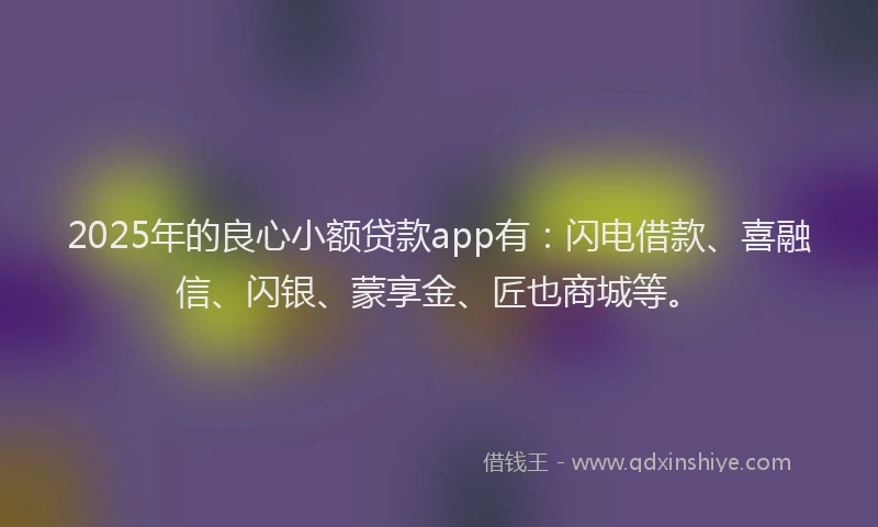 2025年的良心小额贷款app有：闪电借款、喜融信、闪银、蒙享金、匠也商城等。