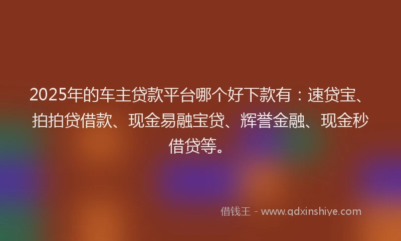 2025年的车主贷款平台哪个好下款有：速贷宝、拍拍贷借款、现金易融宝贷、辉誉金融、现金秒借贷等。