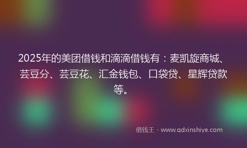 2025年的美团借钱和滴滴借钱有：麦凯旋商城、芸豆分、芸豆花、汇金钱包、口袋贷、星辉贷款等。