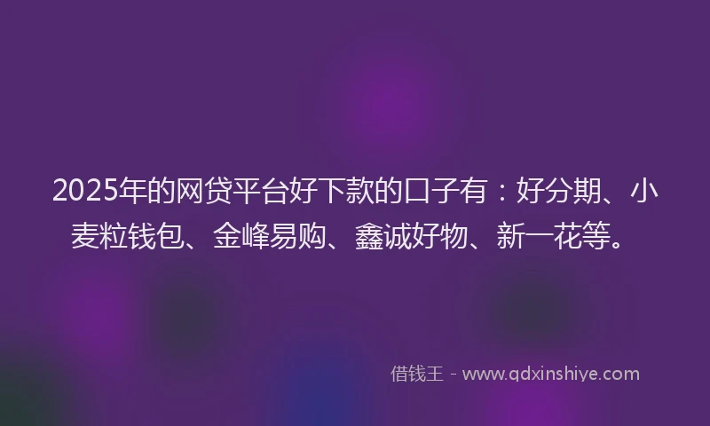 2025年的网贷平台好下款的口子有：好分期、小麦粒钱包、金峰易购、鑫诚好物、新一花等。