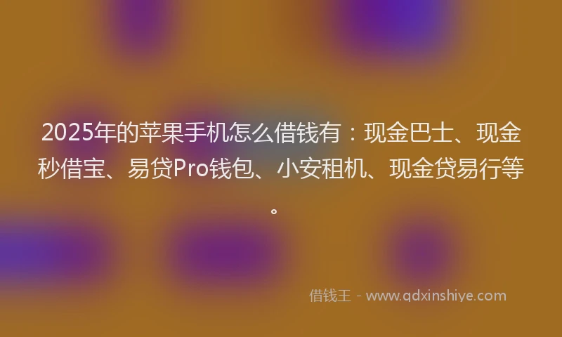 2025年的苹果手机怎么借钱有：现金巴士、现金秒借宝、易贷Pro钱包、小安租机、现金贷易行等。