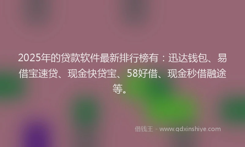 2025年的贷款软件最新排行榜有：迅达钱包、易借宝速贷、现金快贷宝、58好借、现金秒借融途等。