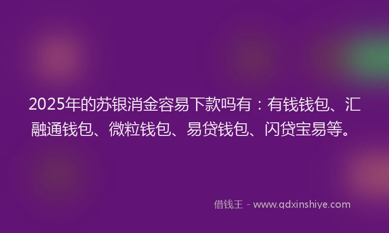 2025年的苏银消金容易下款吗有：有钱钱包、汇融通钱包、微粒钱包、易贷钱包、闪贷宝易等。