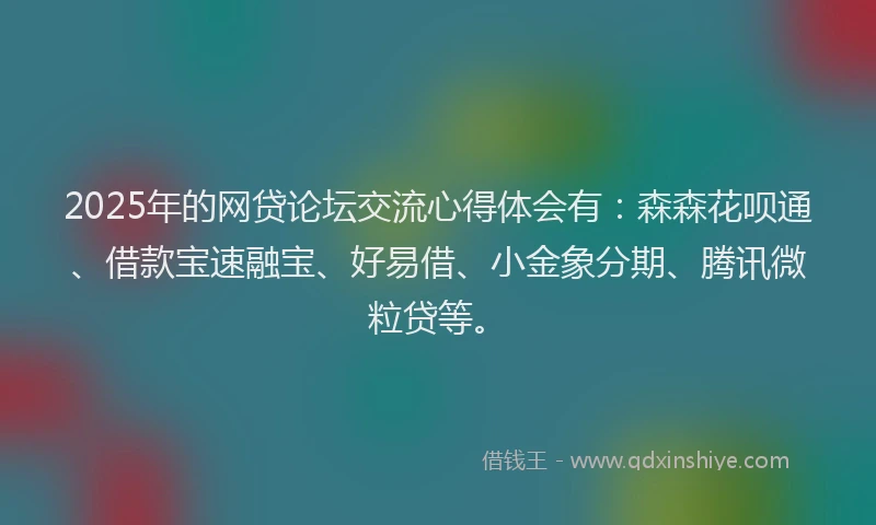 2025年的网贷论坛交流心得体会有：森森花呗通、借款宝速融宝、好易借、小金象分期、腾讯微粒贷等。