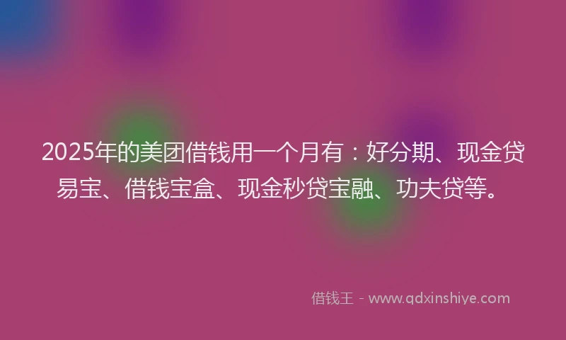 2025年的美团借钱用一个月有：好分期、现金贷易宝、借钱宝盒、现金秒贷宝融、功夫贷等。